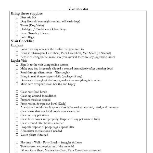 Visit Checklist