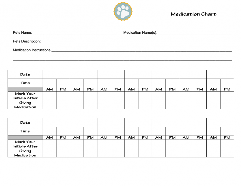 Pet Sitter Medication Chart