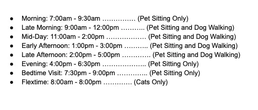 Pet Sitting and Dog Walking Time Slots
