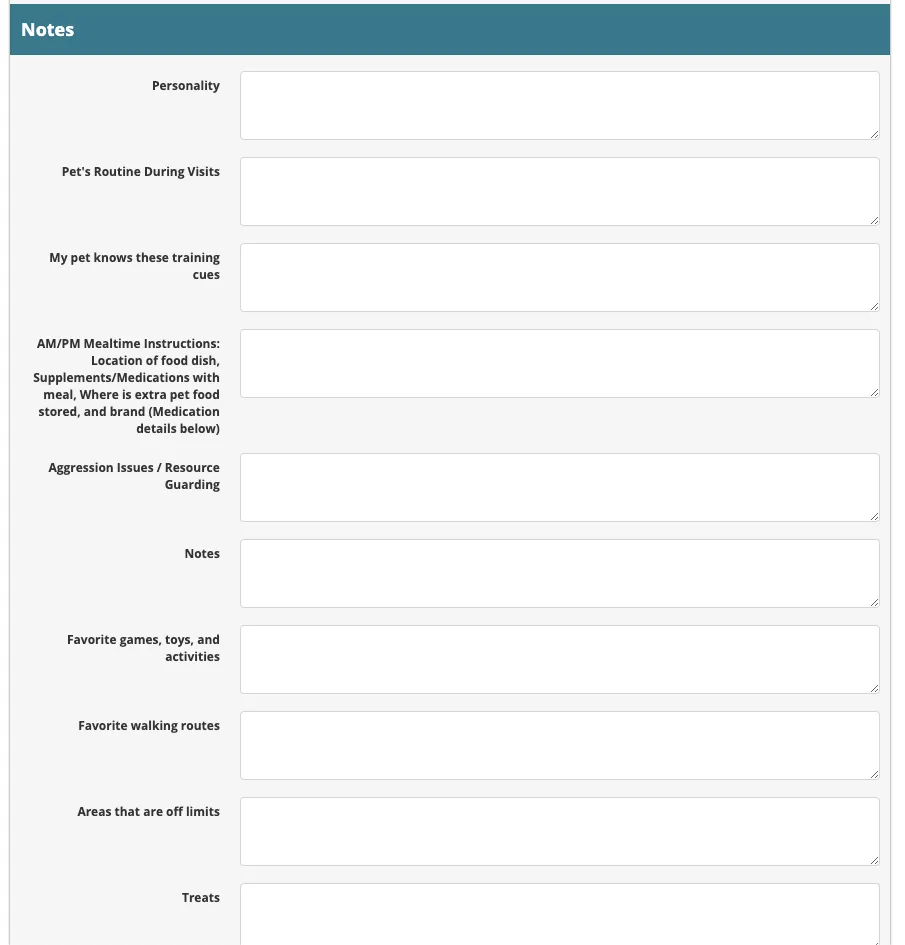 Pet Profile for Pet Sitting CRM