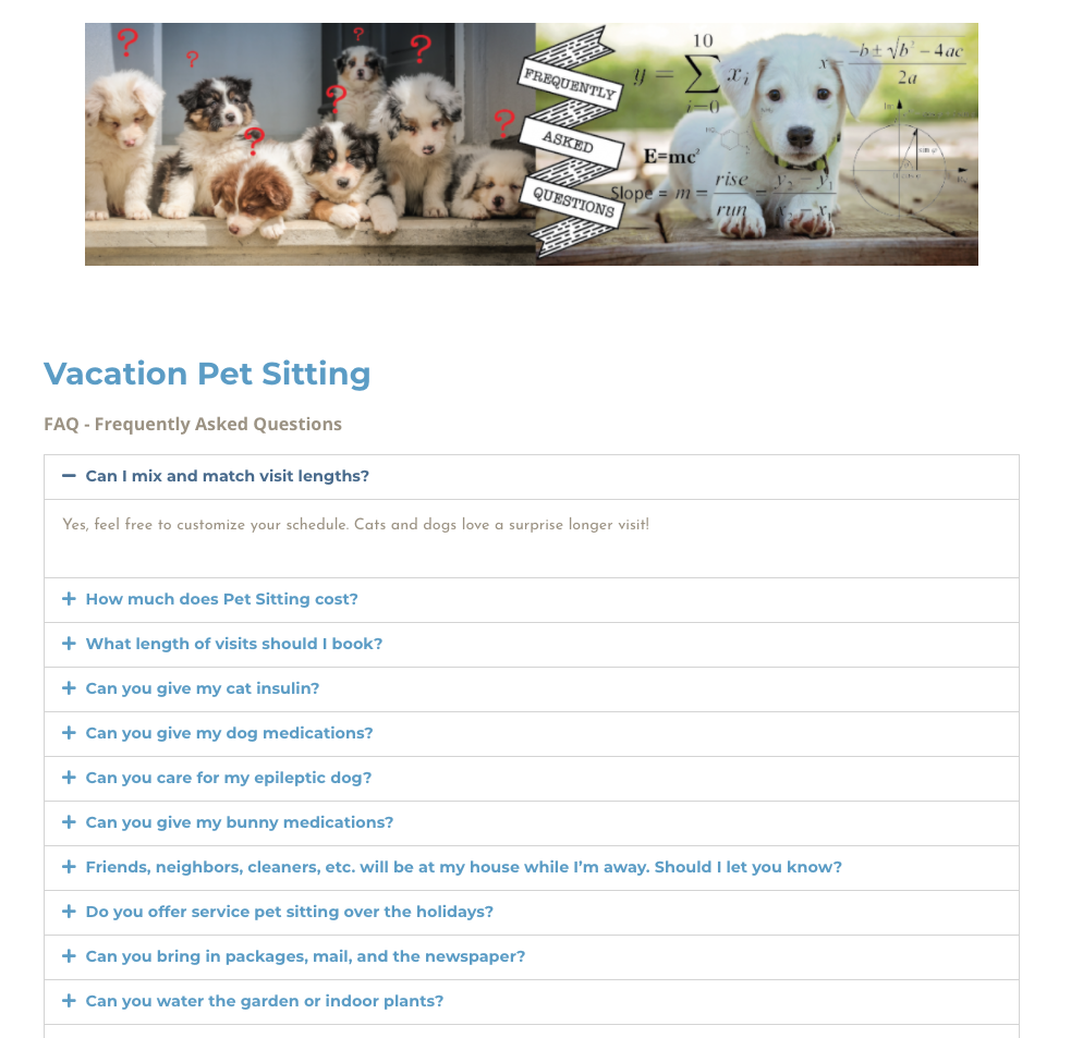 Helpful Pet Sitter FAQ Section Example