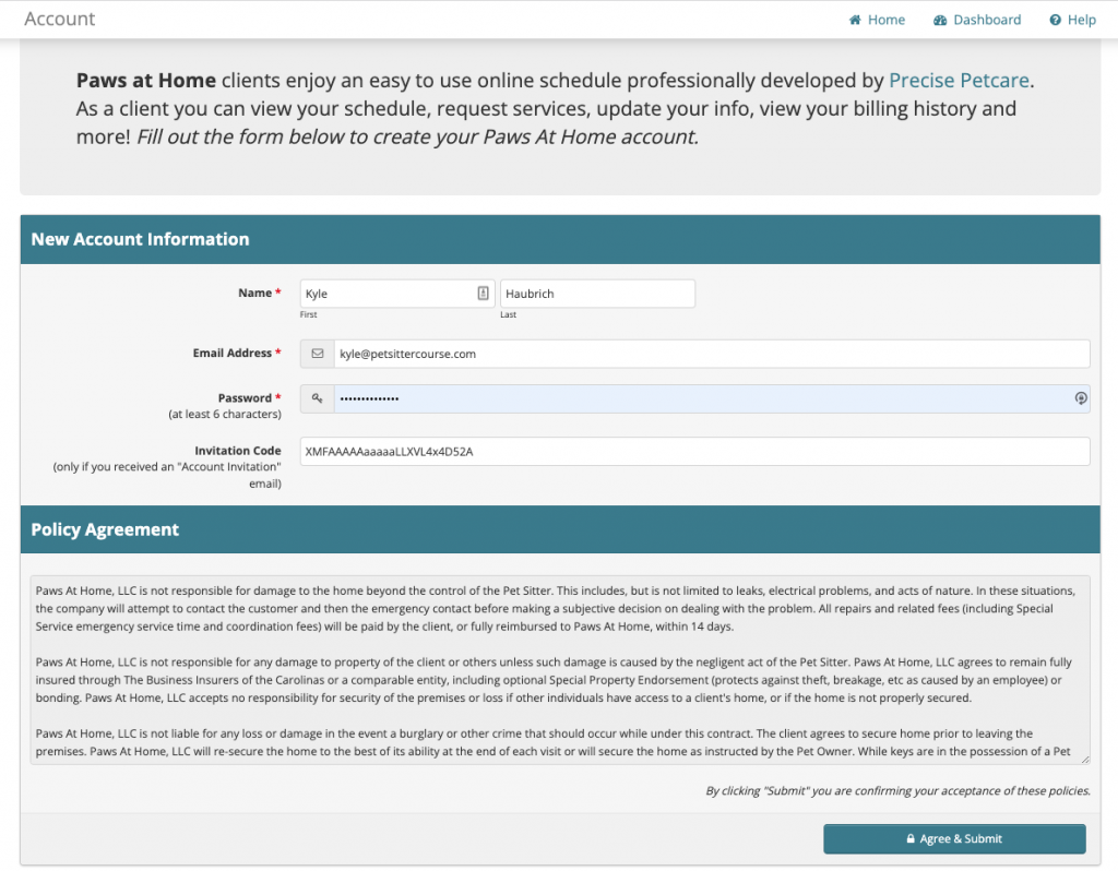 Example service Agreement Contract for Pet Sitters