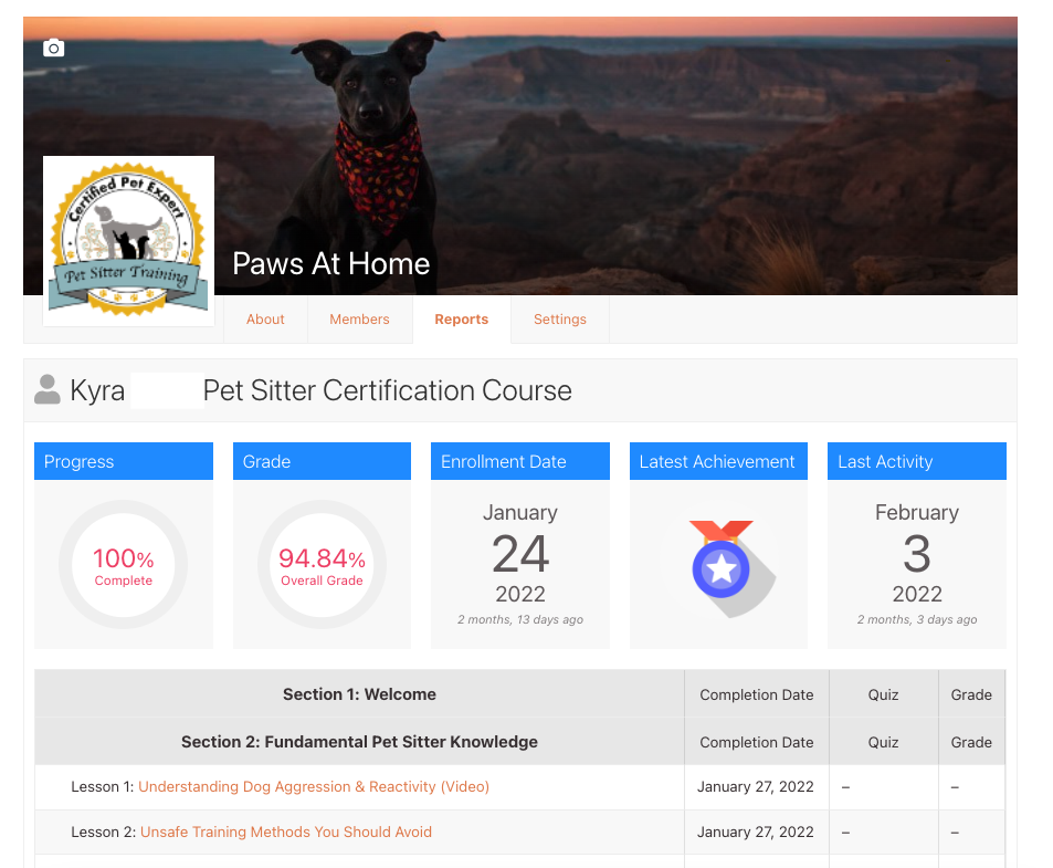 Detailed certification quiz results