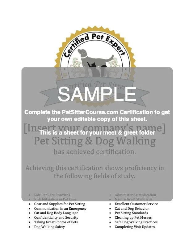 Example Certification Sheet