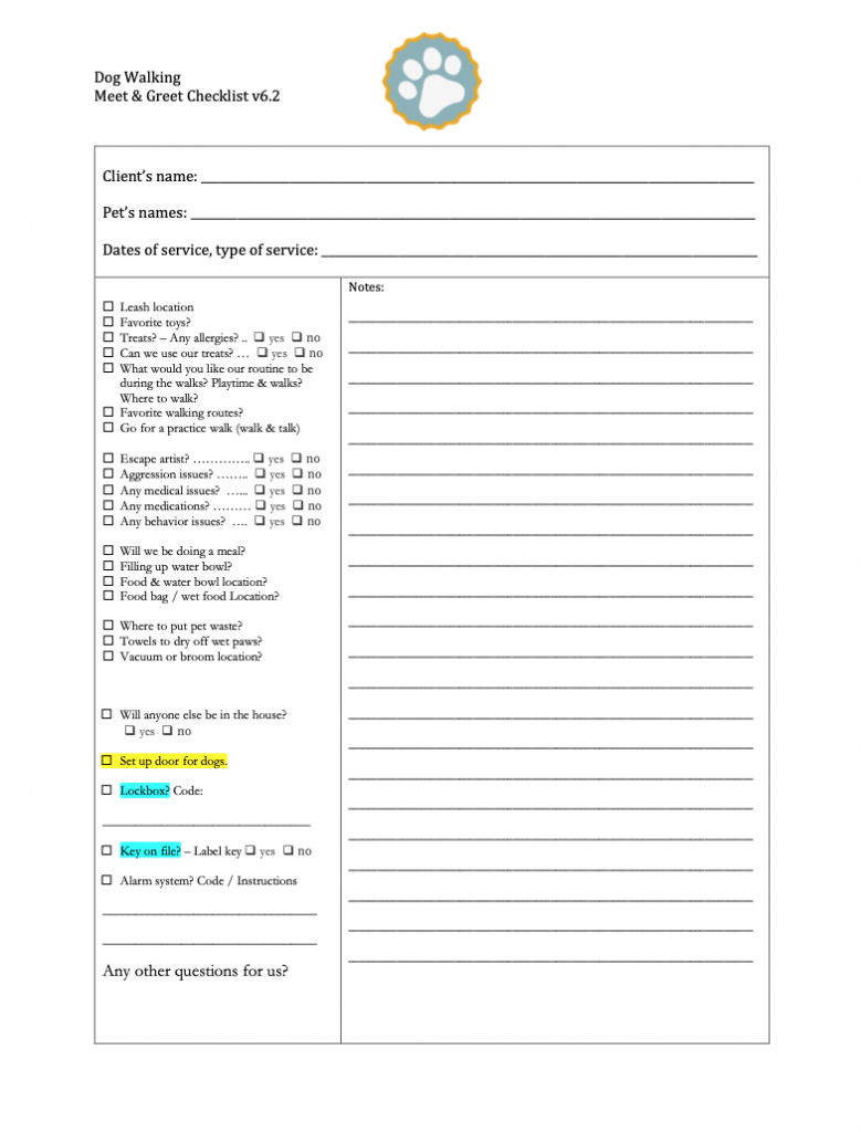 Meet & Greet Checklist for Dog Walkers
