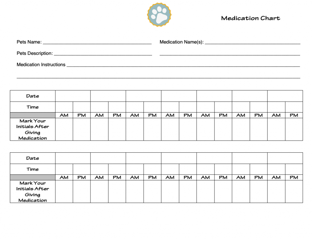 Medication Chart for Pet Sitters