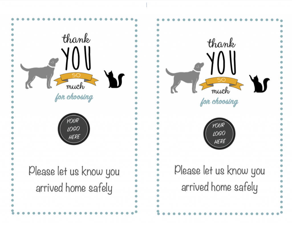 Thank you leave behind for pet sitters