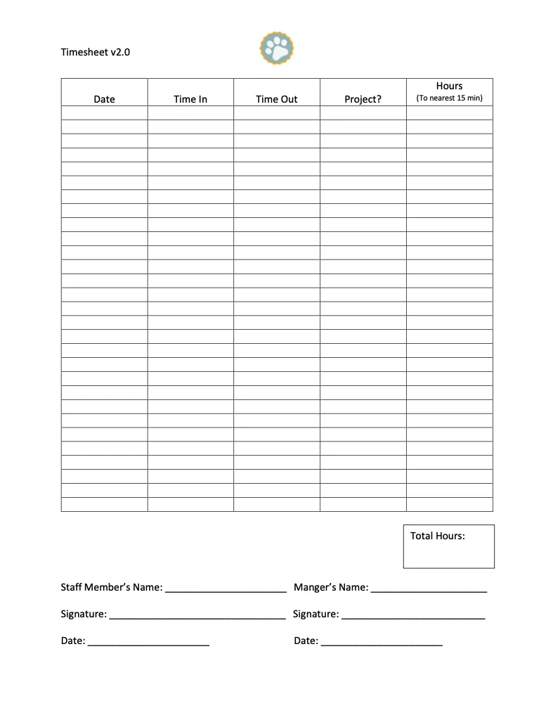 Timesheet for dog walkers